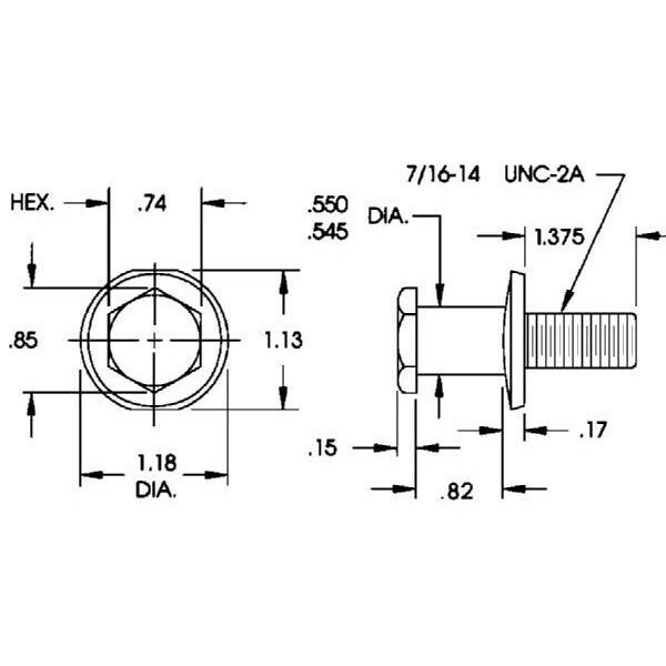 Eberhard Manufacturing Co Strkr.Stud, Lg.Shldr.Hex Head EMC 5-400-52 ZN - main